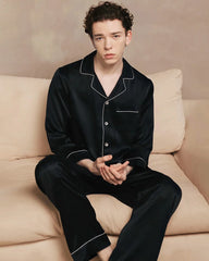 Men's Washable Silk Pajama Set, Black