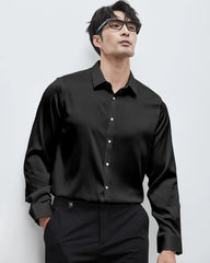 Mens Washable Silk Shirt Long Sleeve Classic Button Down