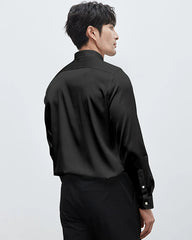 Mens Washable Silk Shirt Long Sleeve Classic Button Down