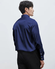 Mens Washable Silk Shirt Long Sleeve Classic Button Down