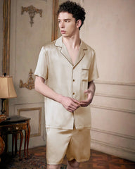 Men's Washable Silk Pajamas Short Set, Champagne