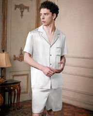 Men's Washable Silk Pajamas Short Set, White