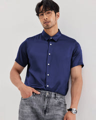 Mens Washable Silk Shirt Short Sleeve