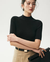 100% Merino Wool Mock Neck Short Sleeve Top