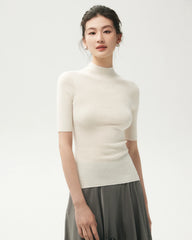 100% Merino Wool Mock Neck Short Sleeve Top