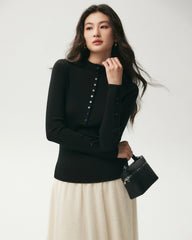 100% Merino Wool Ribbed Mock Neck Top