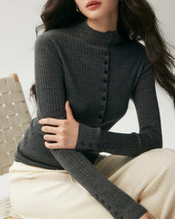100% Merino Wool Ribbed Mock Neck Top