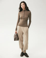 100% Merino Wool Ribbed Mock Neck Top