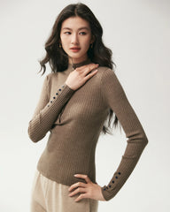 100% Merino Wool Ribbed Mock Neck Top