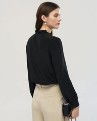 Long Sleeve Silk Blouse with Ruffle Trim