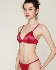 Silk Wireless Bra and V String Thong Set