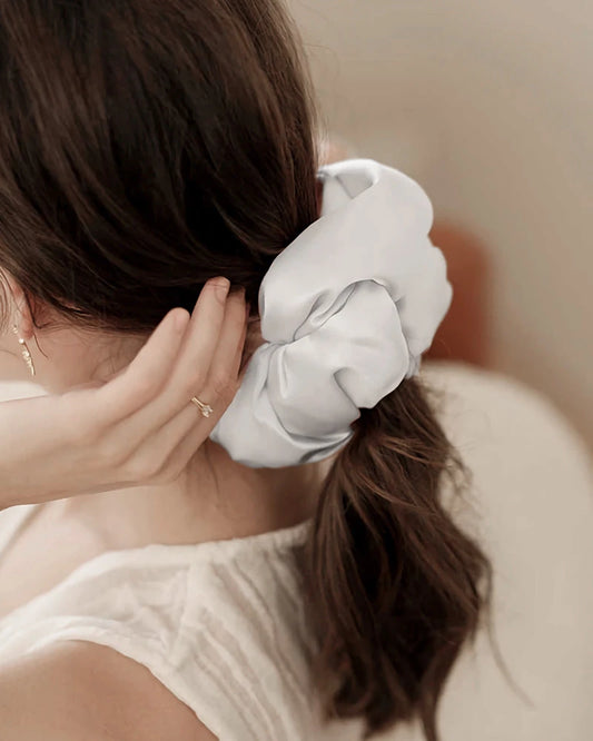 30 Momme Padded Washable Silk Scrunchie 6.5cm, White