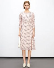 Apricot Brown Polka Dot Silk Midi Dress