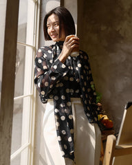 Polka Dot Silk Blouse, Black and White
