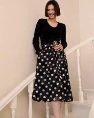 Polka Dot Silk Skirt, Black and White