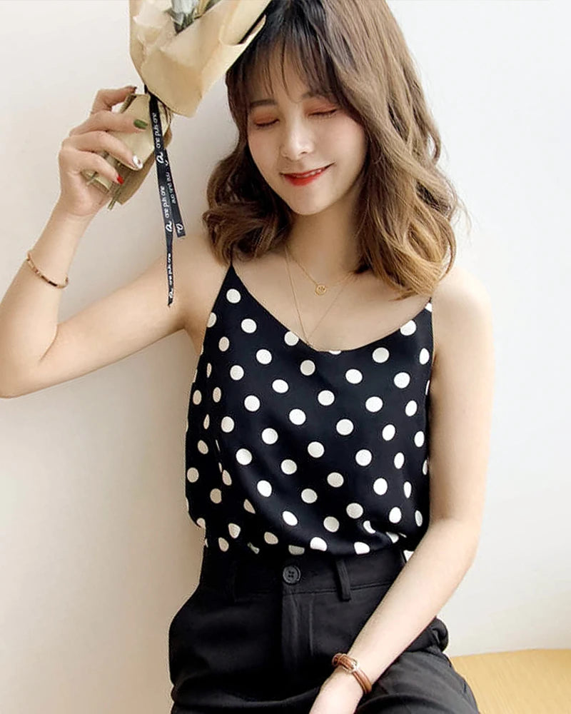 Polka Dot Silk Camisole, Black