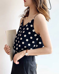 Polka Dot Silk Camisole, Black