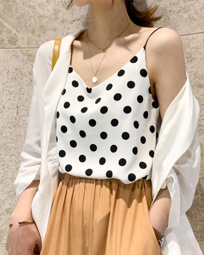 Polka Dot Silk Camisole, White