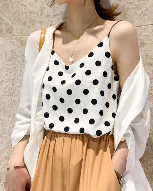Polka Dot Silk Camisole, White