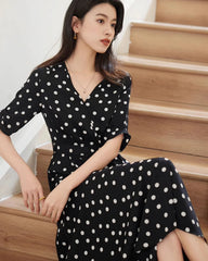 Flared Polka Dot Silk Dress