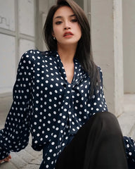 Tie Front Polka Dot Silk Blouse