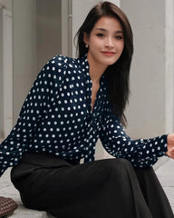 Tie Front Polka Dot Silk Blouse