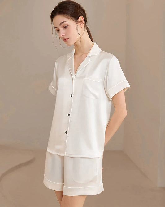 Washable Silk Short Pajama Set, Ivory