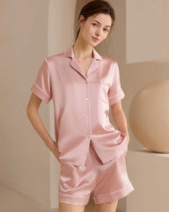 Washable Silk Short Pajama Set, Pink