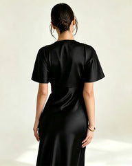 Satin Triacetate Batwing Sleeve Maxi Slip Dress