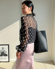 Sheer Polka Dot Silk Blouse, Black and White