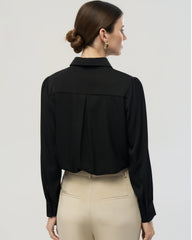 19 Momme Silk Ruffle Collar Long Sleeve Blouse