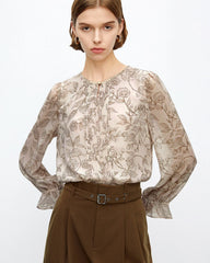 Rose Sketch Floral Silk Blouse