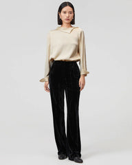 Asymmetric Boat Neck Silk Long Sleeve Blouse