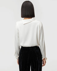Asymmetric Boat Neck Silk Long Sleeve Blouse