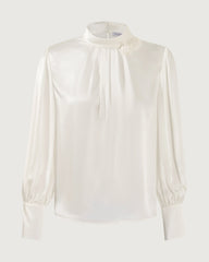 19 Momme Silk Blouse with Handcrafted Rose Detail