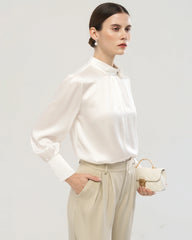 19 Momme Silk Blouse with Handcrafted Rose Detail
