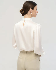 19 Momme Silk Blouse with Handcrafted Rose Detail