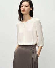 19 Momme Round Neck Silk Blouse 3/4 Sleeve