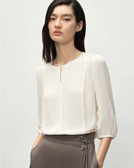 19 Momme Round Neck Silk Blouse 3/4 Sleeve