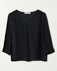 22 Momme V Neck Silk Blouse with 3/4 Sleeve