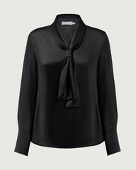 22 Momme Tie Neck Silk Long Sleeve Blouse