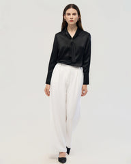 22 Momme Tie Neck Silk Long Sleeve Blouse
