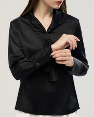 22 Momme Tie Neck Silk Long Sleeve Blouse