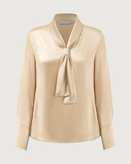 22 Momme Tie Neck Silk Long Sleeve Blouse