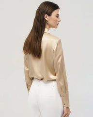 22 Momme Tie Neck Silk Long Sleeve Blouse