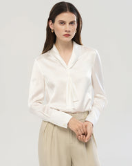 22 Momme Tie Neck Silk Long Sleeve Blouse
