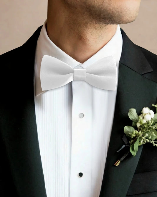 Washable Silk Bow Tie for Wedding, White