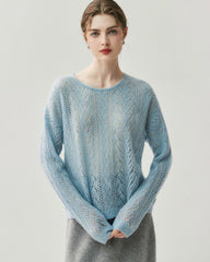 Silk-Cashmere Blend Crew Neck Pullover Sweater