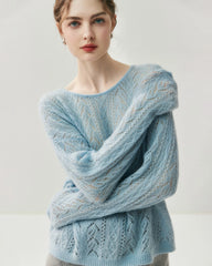 Silk-Cashmere Blend Crew Neck Pullover Sweater
