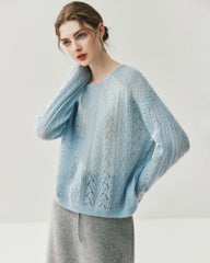 Silk-Cashmere Blend Crew Neck Pullover Sweater